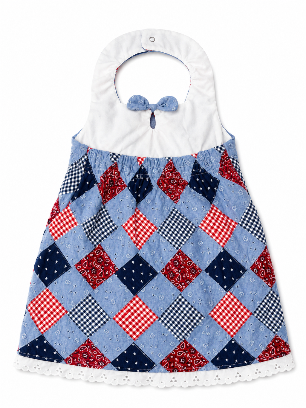 Patchwork halter dress with bow