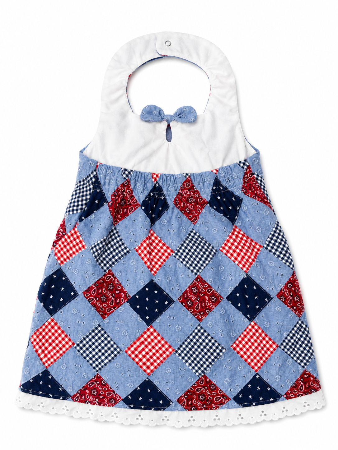 Patchwork halter dress with bow