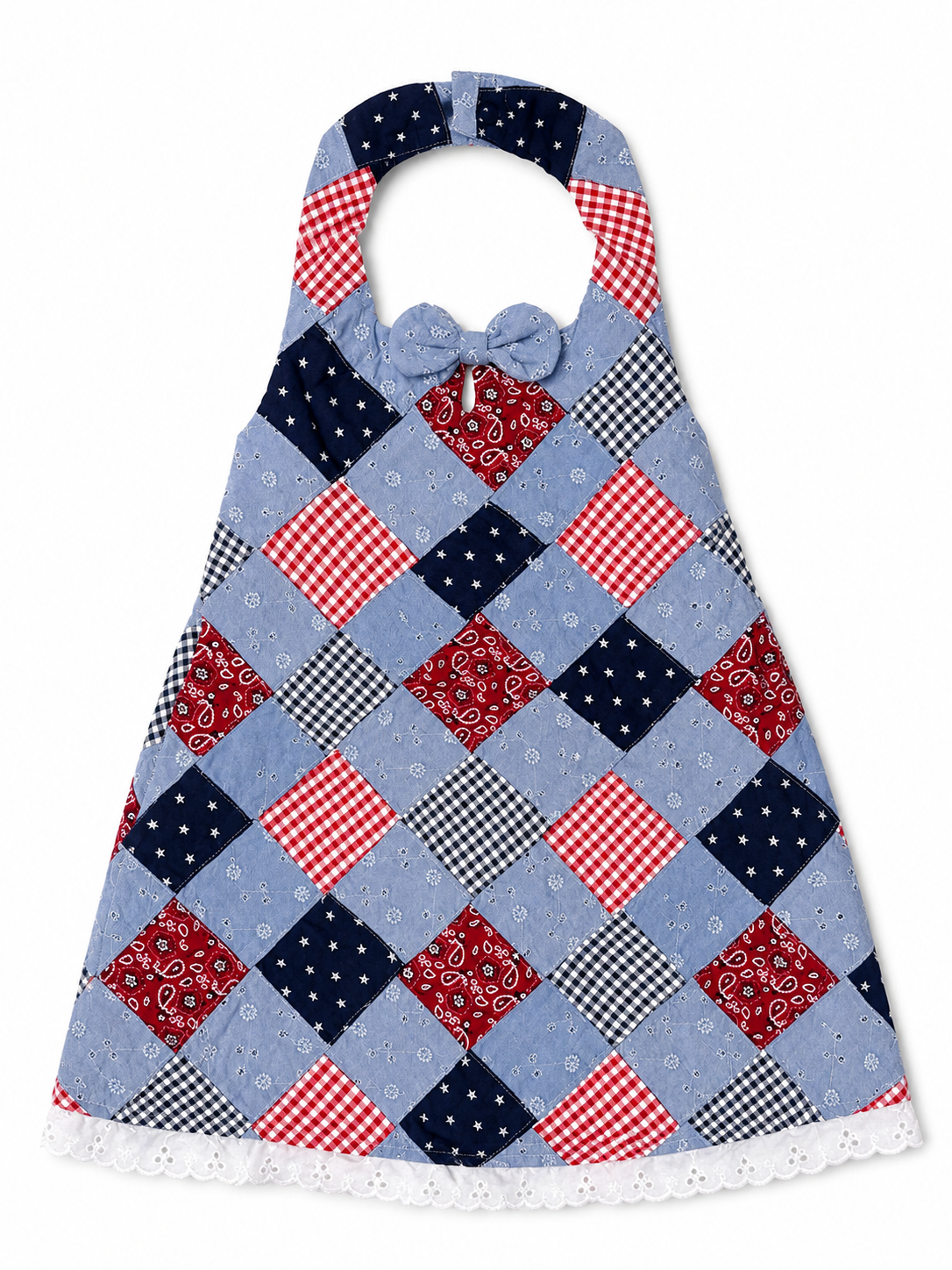 Patchwork halter dress with bow